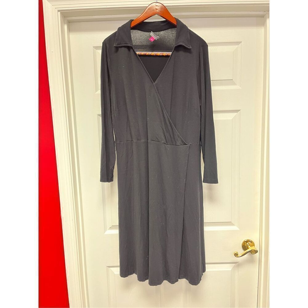 Vince Camuto Black V-Neck Faux Wrap Stretch Jersey Dress sz 2X